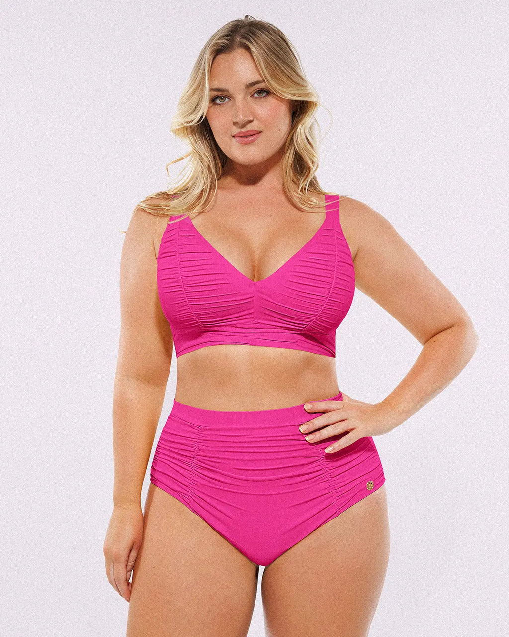 Smart Sculpt™ Ruched V-Neck Bikini Top & High-Waisted Bottom Set