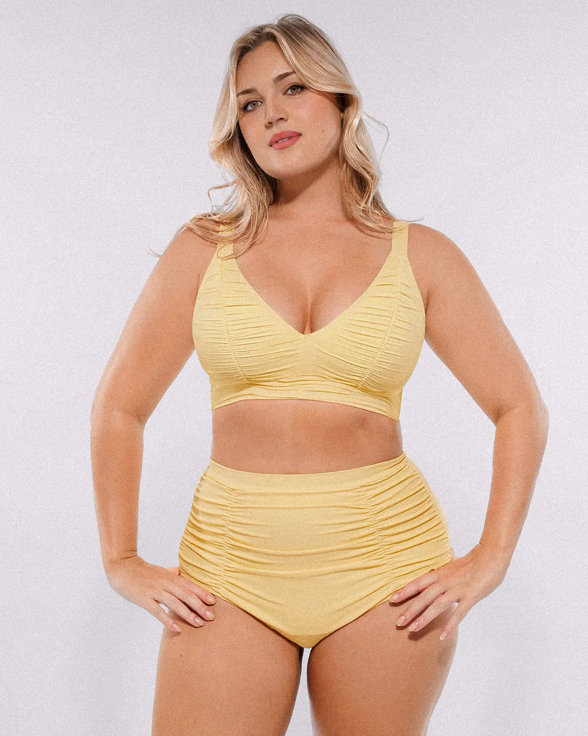 Smart Sculpt™ Ruched V-Neck Bikini Top & High-Waisted Bottom Set