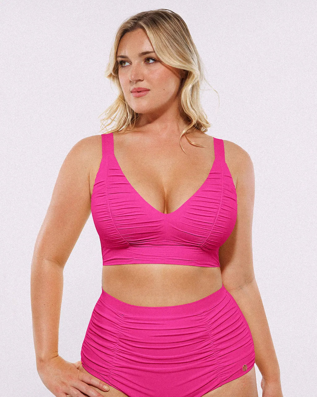 Smart Sculpt™ Ruched V-Neck Bikini Top & High-Waisted Bottom Set