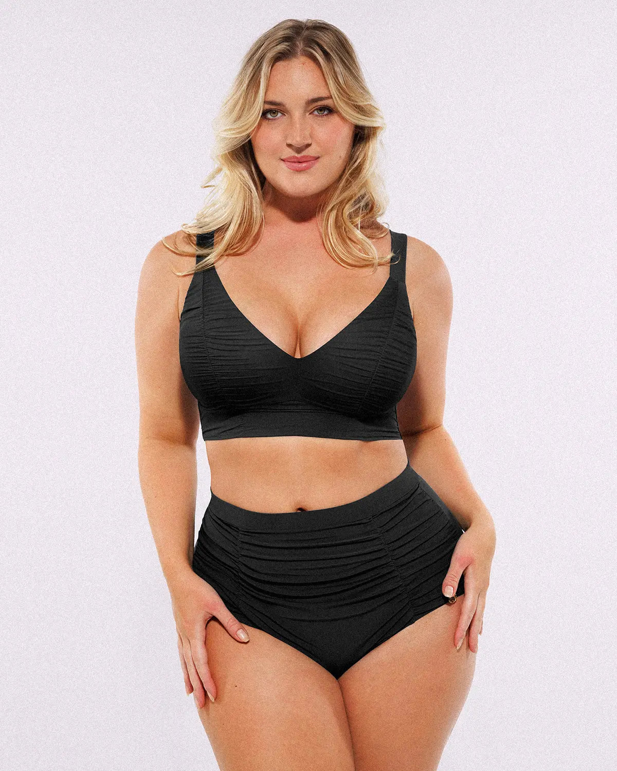 Smart Sculpt™ Ruched V-Neck Bikini Top & High-Waisted Bottom Set
